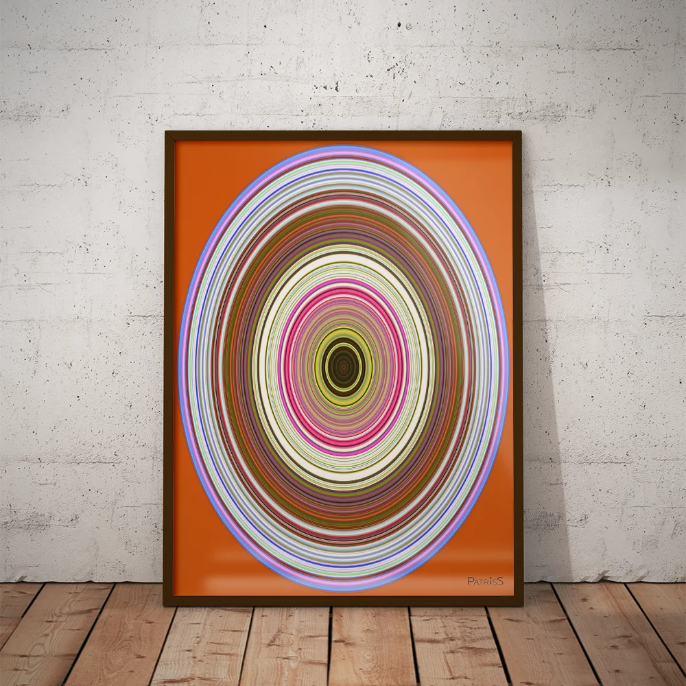 Vinyl, vertical Wooden Framed Poster by PatrisS, placed on the wooden floor against a white concrete wall.