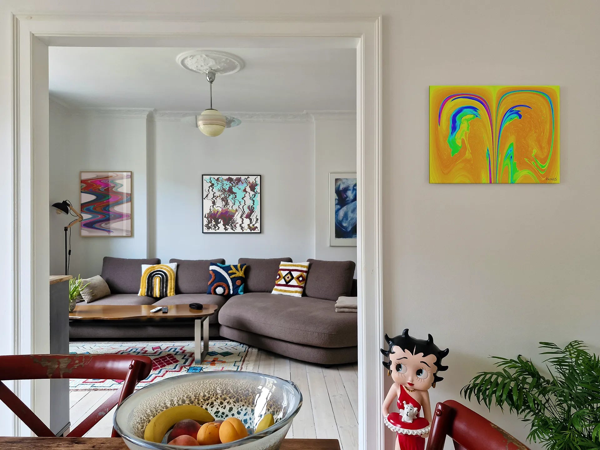 Magmos, Aluminium Print, in a dining room, New Wave and Magnolia, Wooden Framed Posters, in the en suite living room, Art Prints by PatrisS.