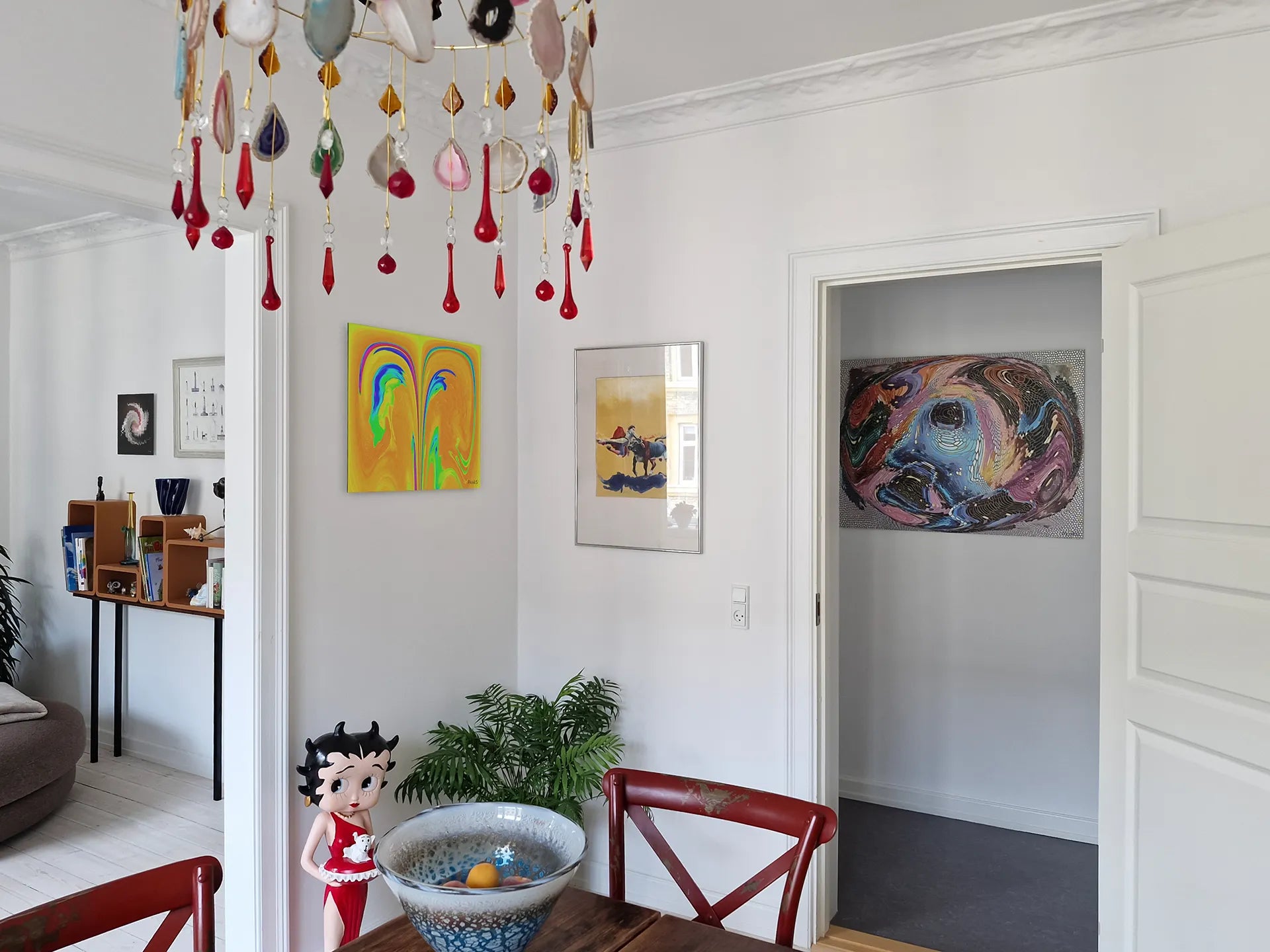 Arty interior, Magmos in the dining room, Twistsmog in the en suite living room and Vision in the corridor, Aluminium Prints by PatrisS.