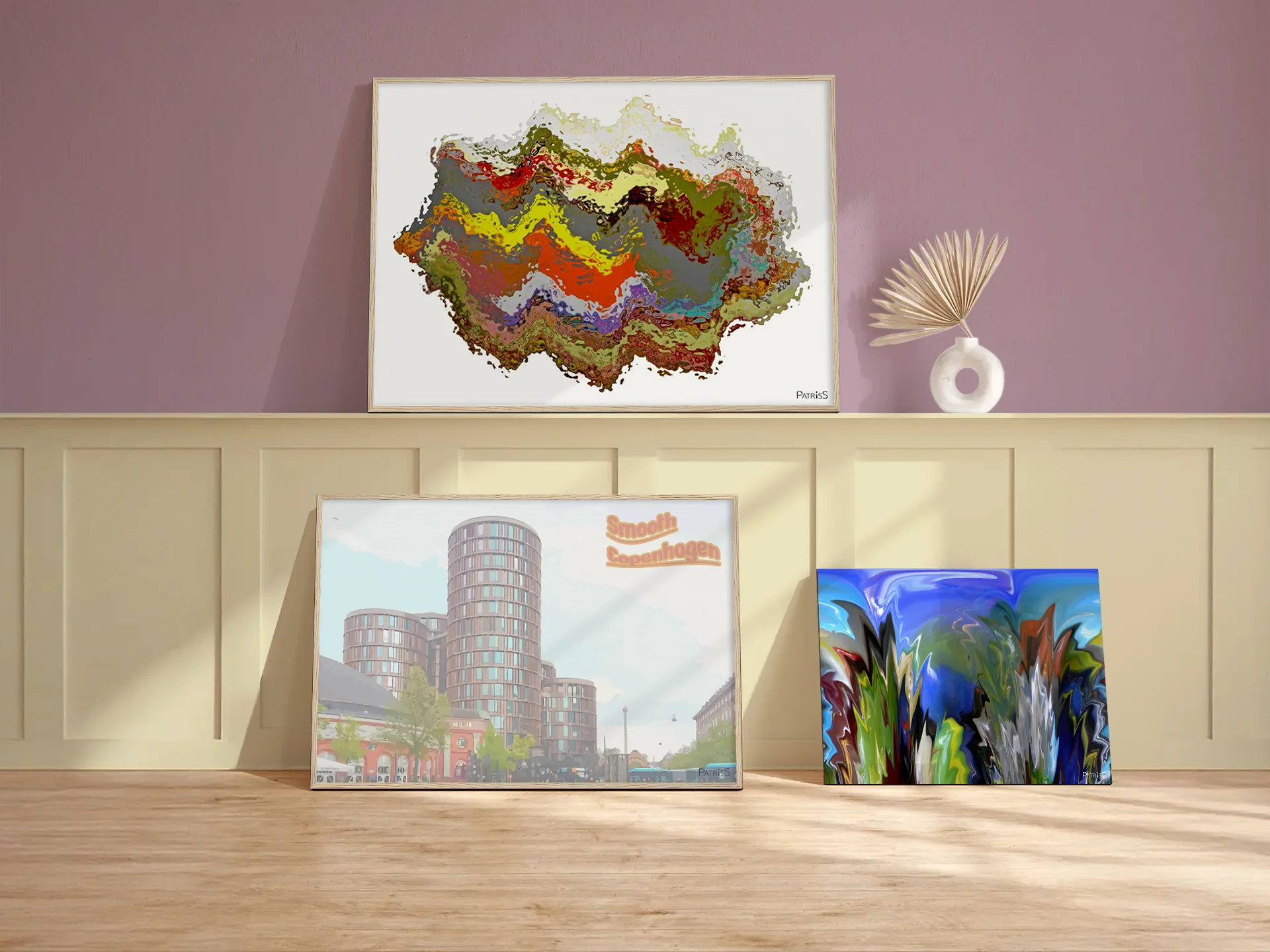 Smooth Copenhagen 3 and Miss Marble, on the floor against a wainscot panelling, Boogie on top of  the wainscoting, Art Prints by PatrisS.