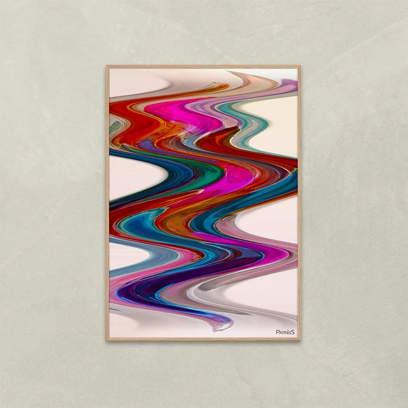 New Wave by PatrisS, vertical poster 70x100, light wood frame.