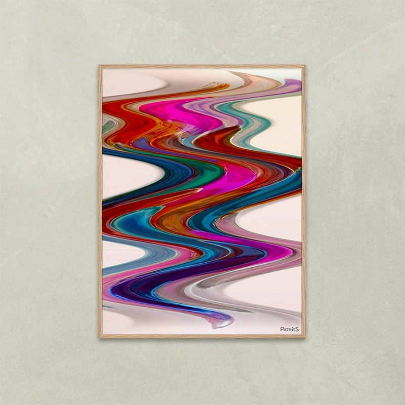 New Wave by PatrisS, vertical poster, light wood frame.