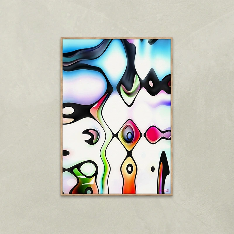 Q-Bist by PatrisS, vertical poster 70x100, light wood frame.