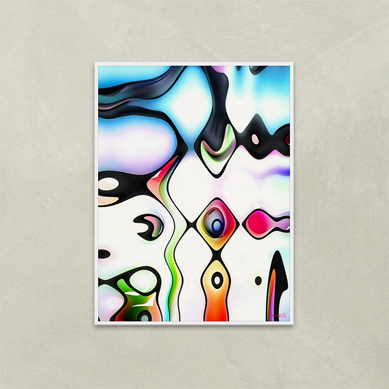 Q-Bist by PatrisS, vertical poster, white wood frame.