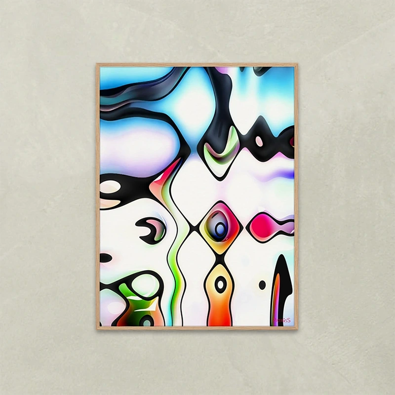 Q-Bist by PatrisS, vertical poster, light wood frame.