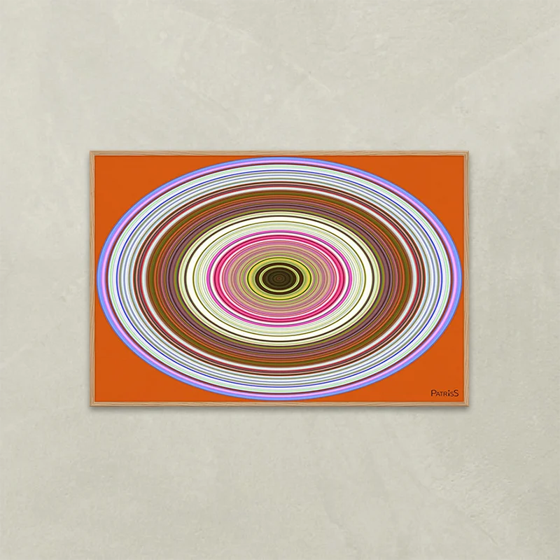 Vinyl by PatrisS, horizontal poster, light wood frame.